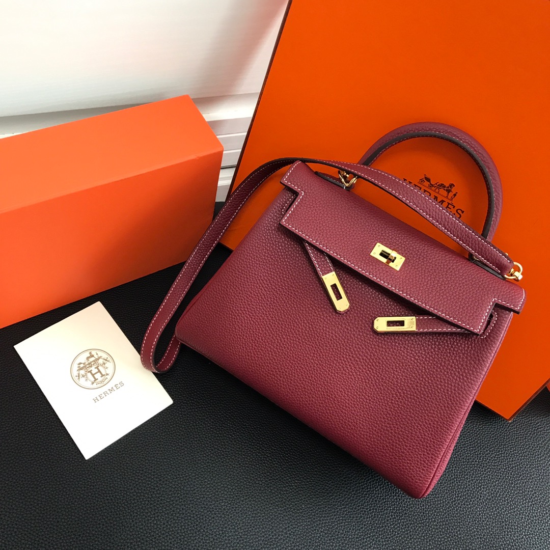 Hermes Kelly 32cm Handbag Shoulder Bag in Burgundy Togo Leather